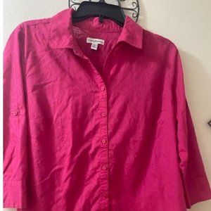 Croft & Barrow Vibrant Pink Buttoned Shirt Elbow Length